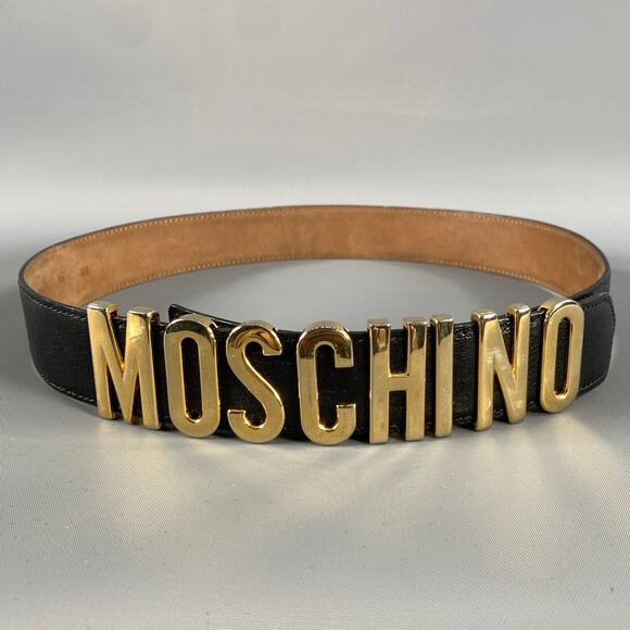 MOSCHINO Waist Size 32 Black Gold Leather Belt main image 7